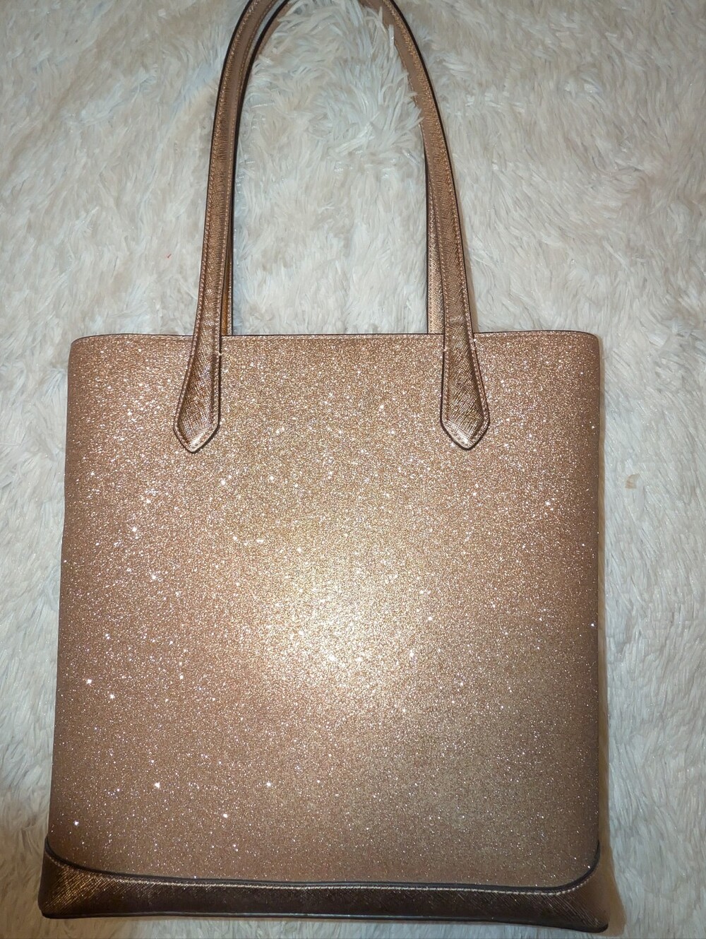 Kate Spade Rose Gold Glitter Fabric Shoulder Tote Bag VGC
